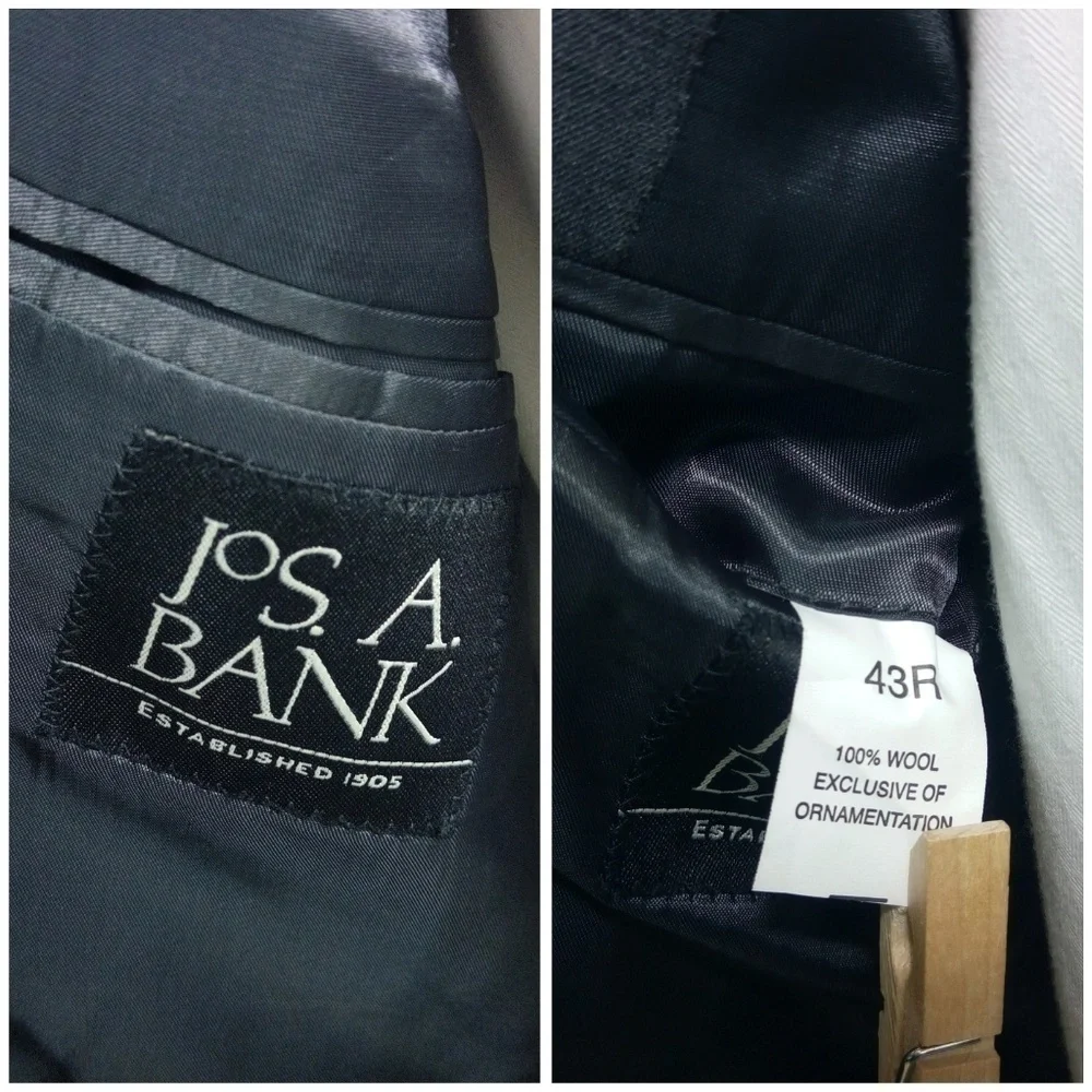 Jos A Bank 1905 43R 2 Button Gray 2pc Suit 34x28.5 Pleated, Cuffed
